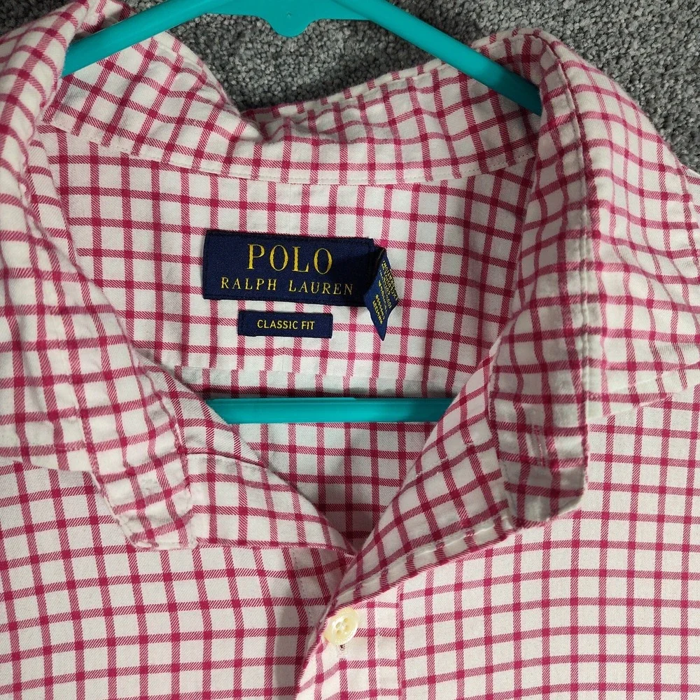 Polo Ralph Lauren Mens Classic Fit Check Shirt Size XL Red Button Down Cotton